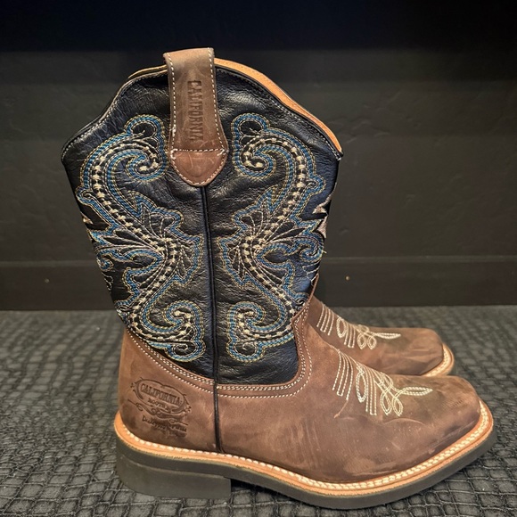 California boots Chaparral 400 Moka Brown and Black Embroidered Cowboy Boots - Picture 5 of 9